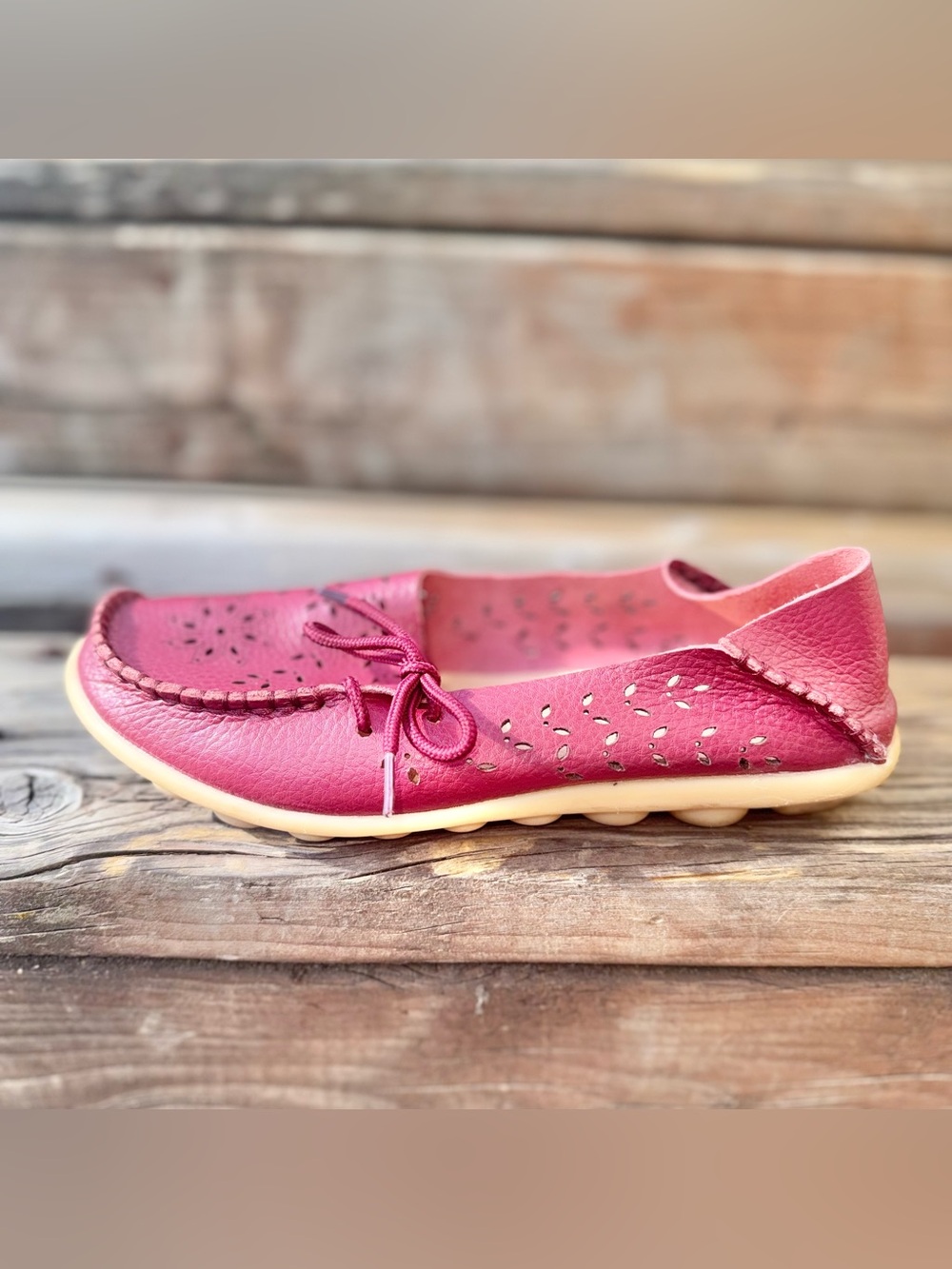 Kunsto Pink Floral Cutout Moccasin Comfort Flats EU 38 NWOB